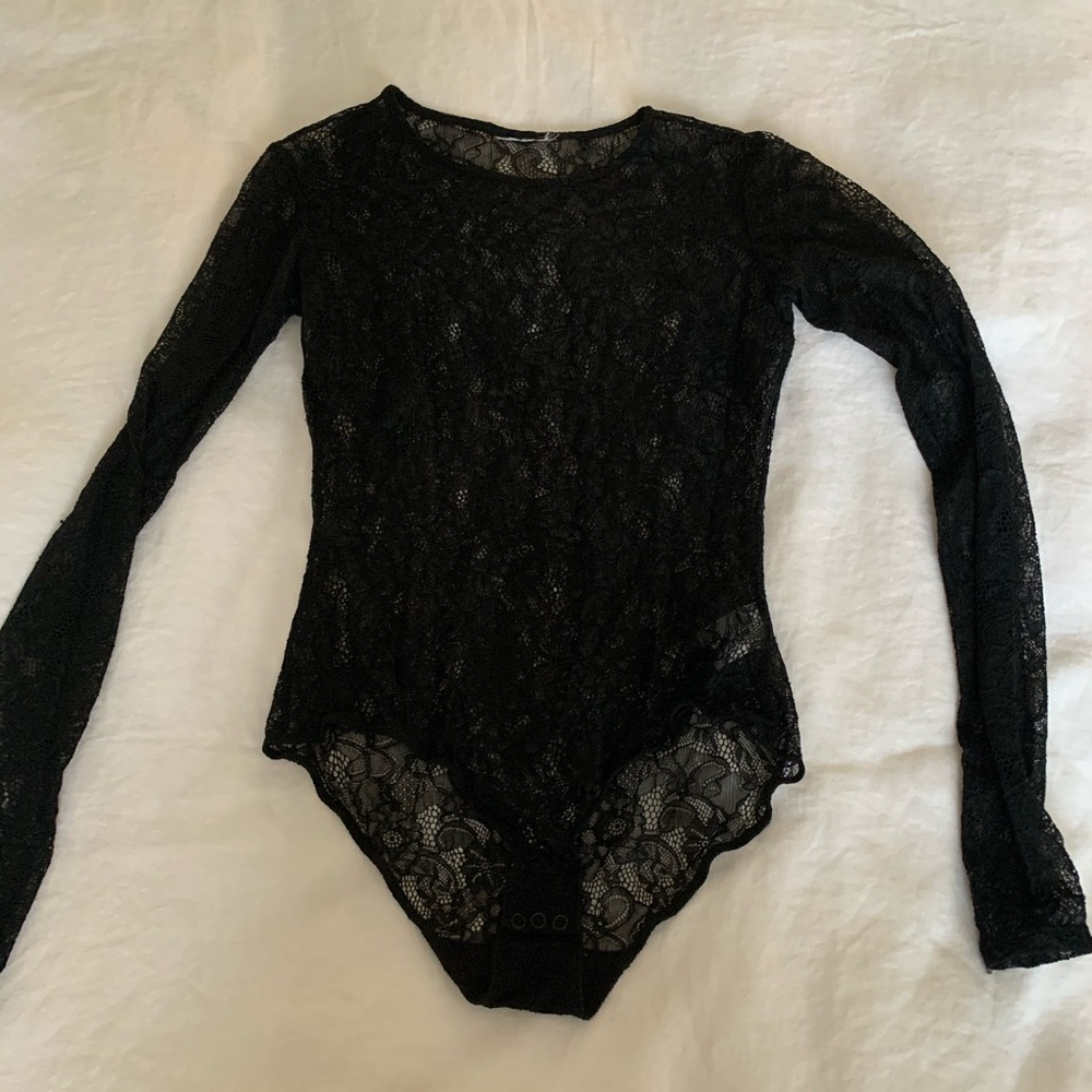 Lace long sleeve bodysuit with button closure
